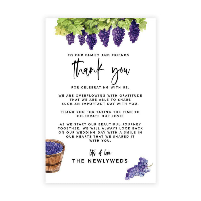 Wedding Thank You Place Setting Cards for Table Reception, Design 2-Set of 56-Andaz Press-Grapes Vineyard Winery-