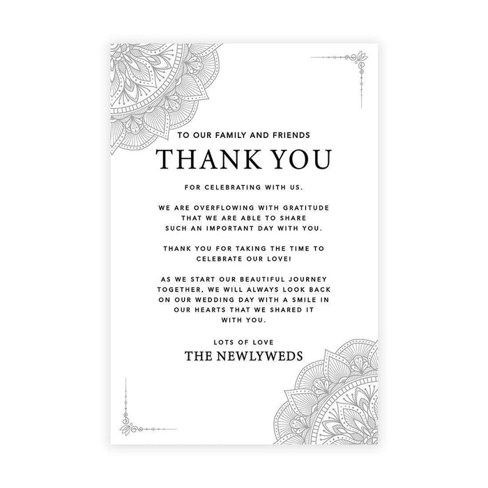 Wedding Thank You Place Setting Cards for Table Reception, Design 2-Set of 56-Andaz Press-Gray Elegant Ornate-