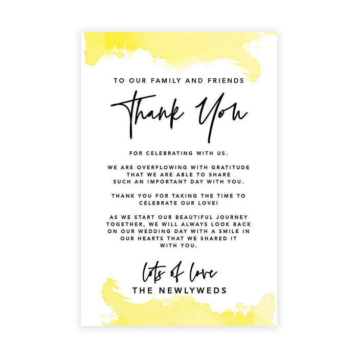 Wedding Thank You Place Setting Cards for Table Reception, Design 2-Set of 56-Andaz Press-Illuminating Yellow Watercolor-