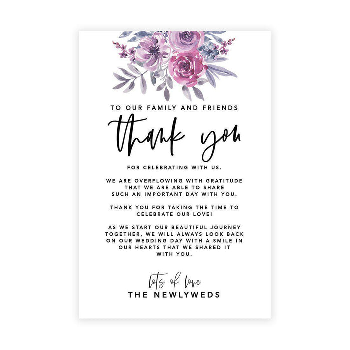 Wedding Thank You Place Setting Cards for Table Reception, Design 2-Set of 56-Andaz Press-Lavender Watercolor Florals-