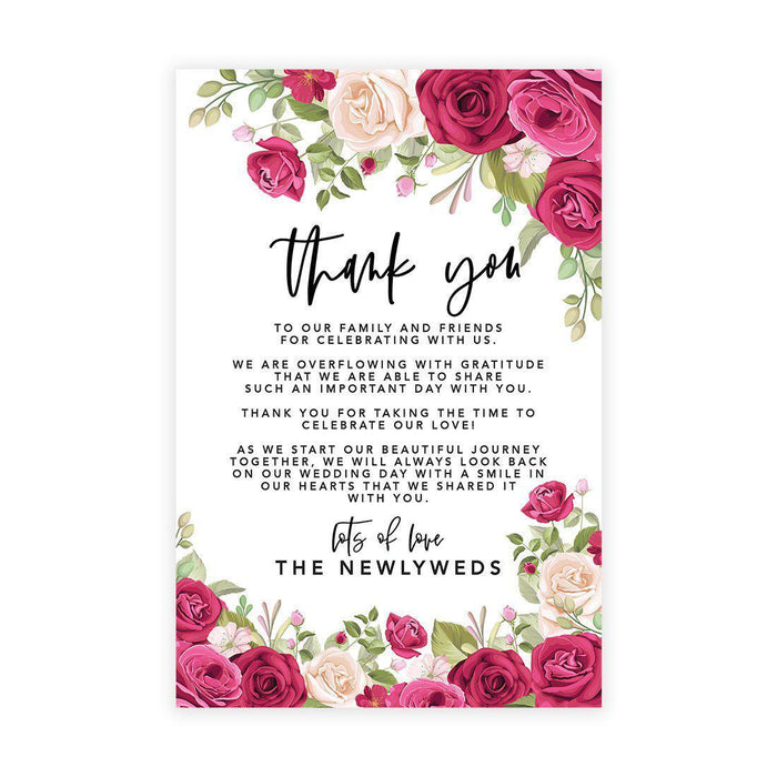 Wedding Thank You Place Setting Cards for Table Reception, Design 2-Set of 56-Andaz Press-Nude and Deep Red Roses-