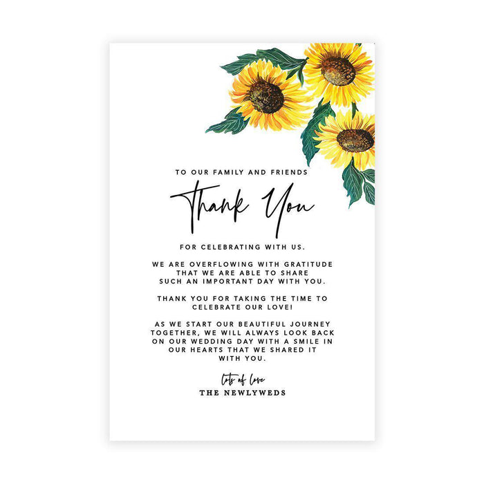 Wedding Thank You Place Setting Cards for Table Reception, Design 2-Set of 56-Andaz Press-Rustic Sunflower-