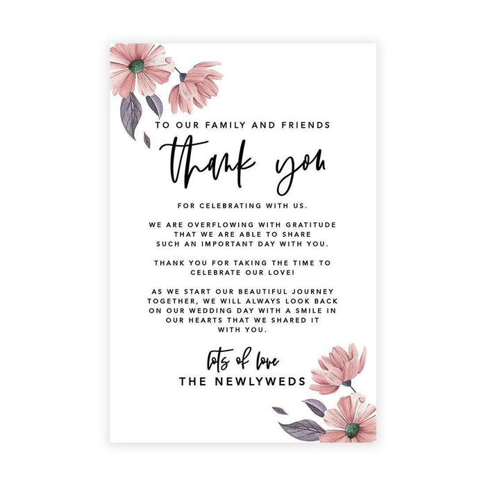 Wedding Thank You Place Setting Cards for Table Reception, Design 2-Set of 56-Andaz Press-Spring Mauve Daisies-