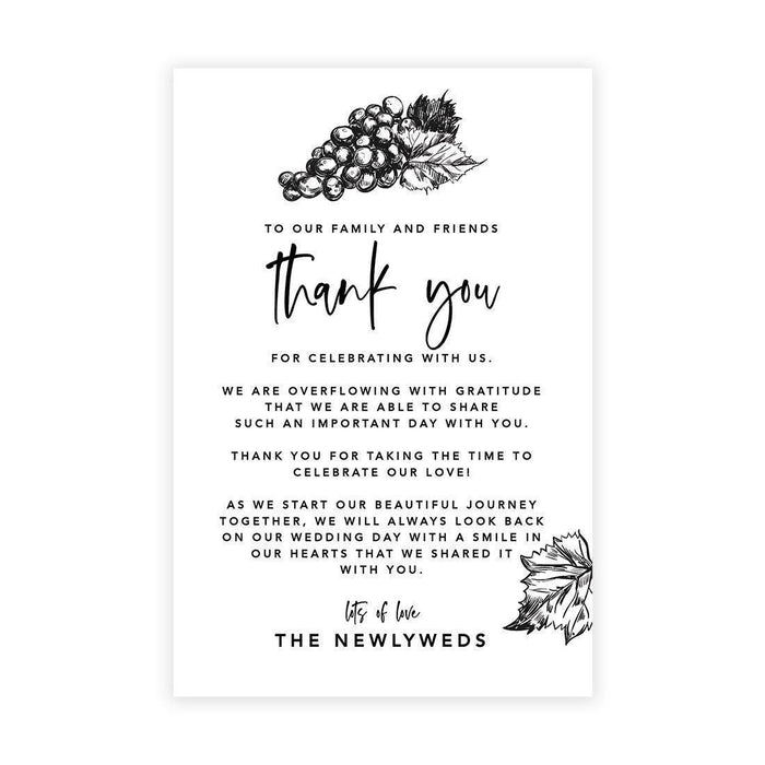 Wedding Thank You Place Setting Cards for Table Reception, Design 2-Set of 56-Andaz Press-Vineyard-
