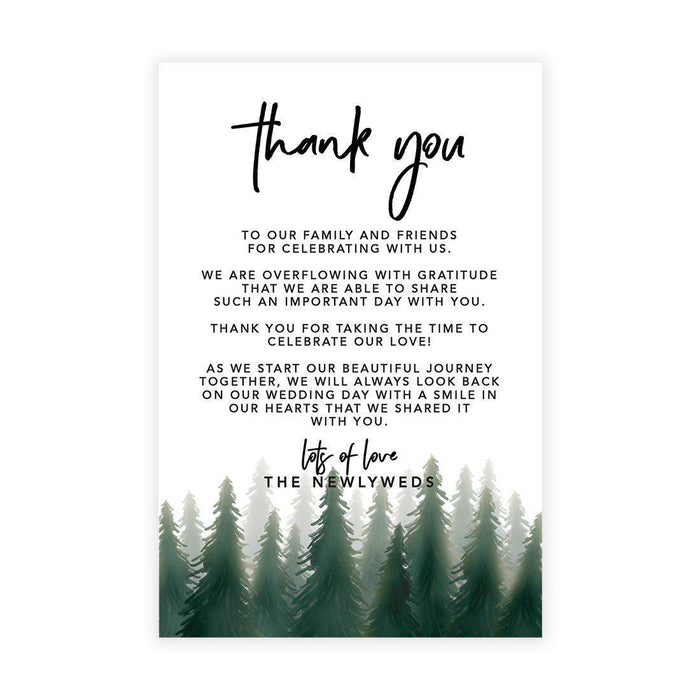 Wedding Thank You Place Setting Cards for Table Reception, Design 2-Set of 56-Andaz Press-Watercolor Pine Trees Woodland Forest-