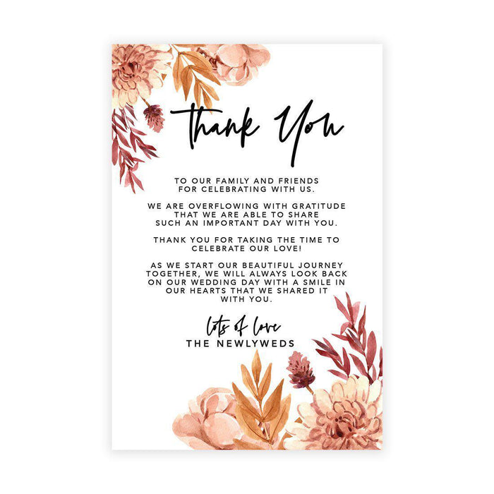 Wedding Thank You Place Setting Cards for Table Reception, Wedding Decoration Seating Design 1-Set of 56-Andaz Press-Autumn Dried Florals-