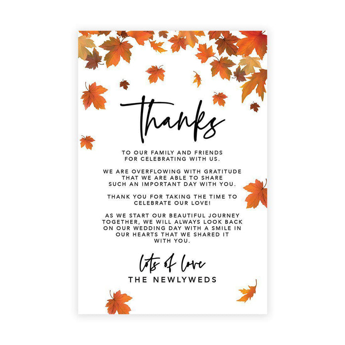 Wedding Thank You Place Setting Cards for Table Reception, Wedding Decoration Seating Design 1-Set of 56-Andaz Press-Autumn Fall Maple Leaves-