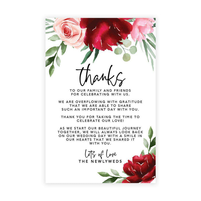 Wedding Thank You Place Setting Cards for Table Reception, Wedding Decoration Seating Design 1-Set of 56-Andaz Press-Burgundy Blush Greenery-
