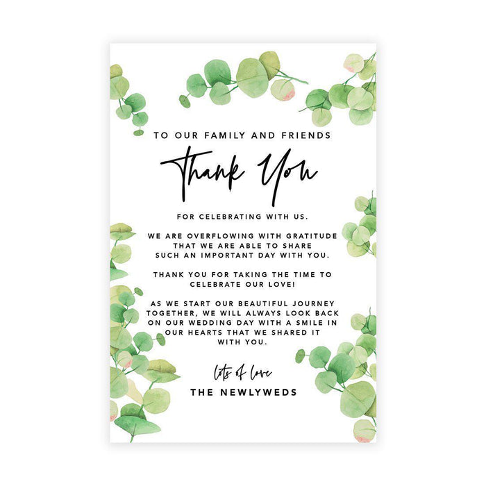 Wedding Thank You Place Setting Cards for Table Reception, Wedding Decoration Seating Design 1-Set of 56-Andaz Press-Eucalyptus Greenery-
