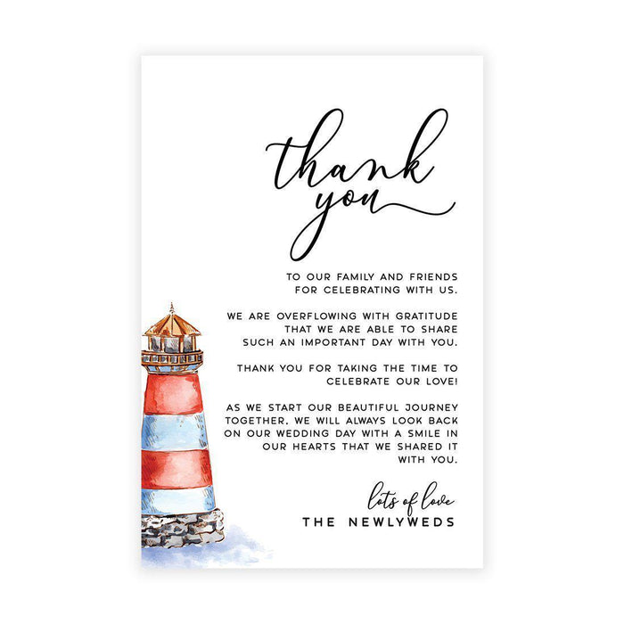 Wedding Thank You Place Setting Cards for Table Reception, Wedding Decoration Seating Design 1-Set of 56-Andaz Press-Nautical Lighthouse-