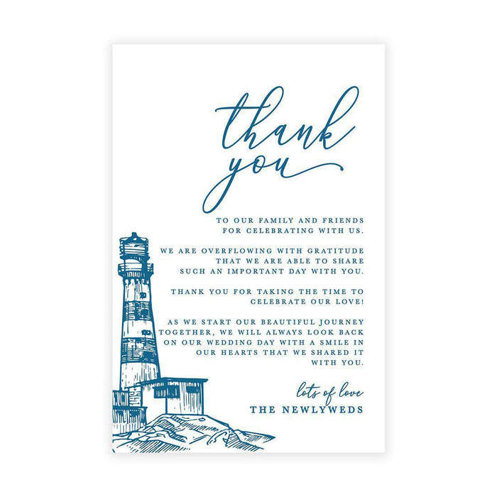 Wedding Thank You Place Setting Cards for Table Reception, Wedding Decoration Seating Design 1-Set of 56-Andaz Press-Nautical Lighthouse Line Drawing-