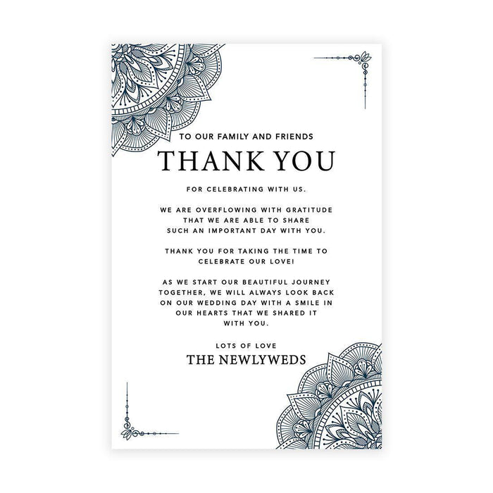 Wedding Thank You Place Setting Cards for Table Reception, Wedding Decoration Seating Design 1-Set of 56-Andaz Press-Navy Blue Elegant Ornate-