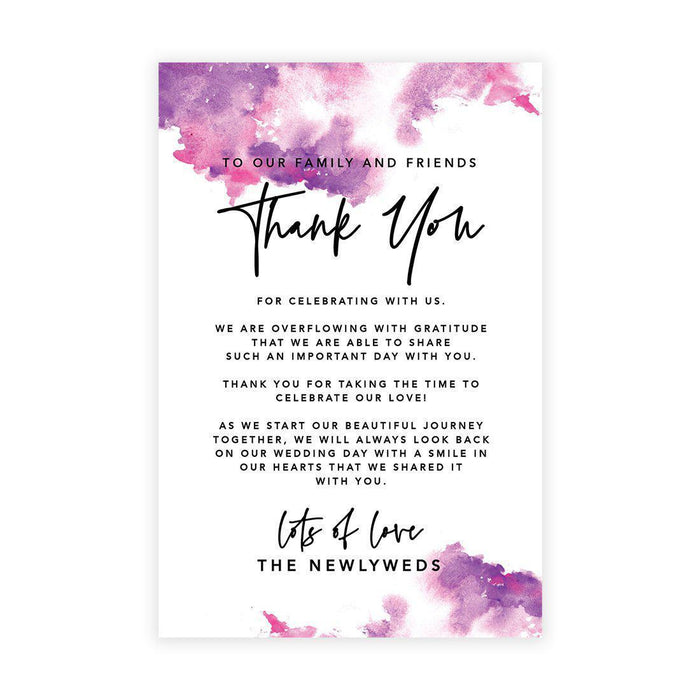 Wedding Thank You Place Setting Cards for Table Reception, Wedding Decoration Seating Design 1-Set of 56-Andaz Press-Ombre Pink Purple Watercolor-