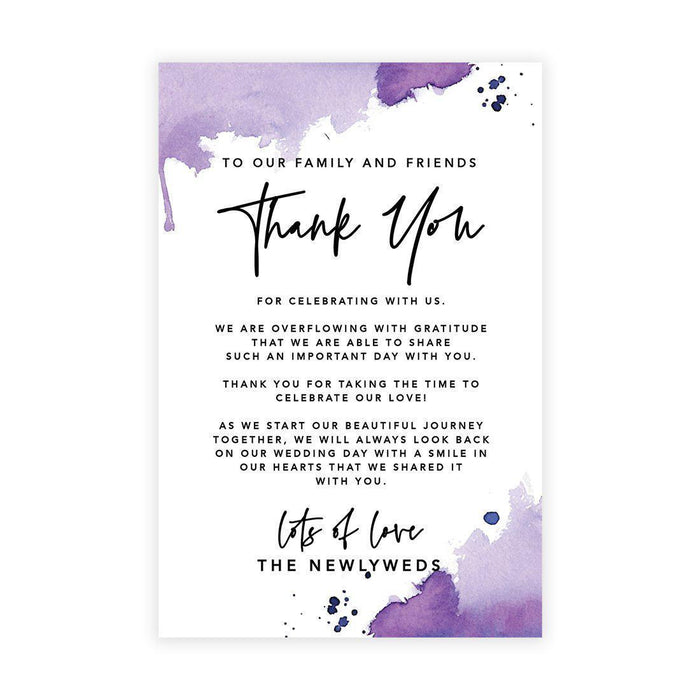 Wedding Thank You Place Setting Cards for Table Reception, Wedding Decoration Seating Design 1-Set of 56-Andaz Press-Ombre Purple Watercolor-