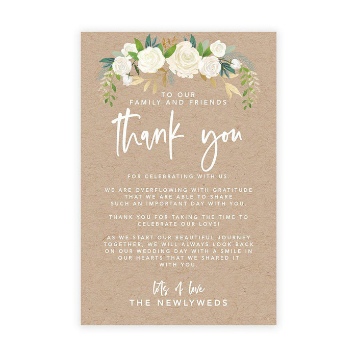 Wedding Thank You Place Setting Cards for Table Reception, Wedding Decoration Seating Design 1-Set of 56-Andaz Press-Rustic Kraft Brown with Florals-