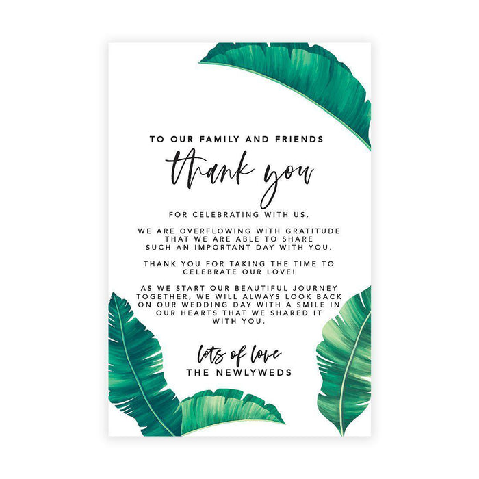 Wedding Thank You Place Setting Cards for Table Reception, Wedding Decoration Seating Design 1-Set of 56-Andaz Press-Tropical Banana Leaf-