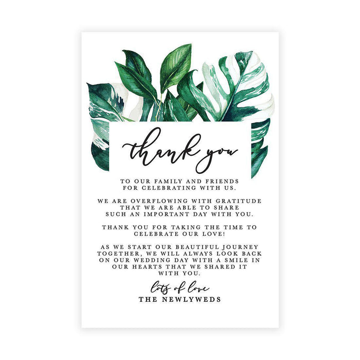Wedding Thank You Place Setting Cards for Table Reception, Wedding Decoration Seating Design 1-Set of 56-Andaz Press-Tropical Monstera Leaves-