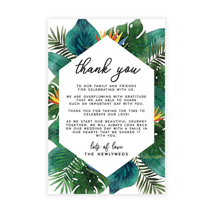 Wedding Thank You Place Setting Cards for Table Reception, Wedding Decoration Seating Design 1-Set of 56-Andaz Press-Tropical Palm Leaves-
