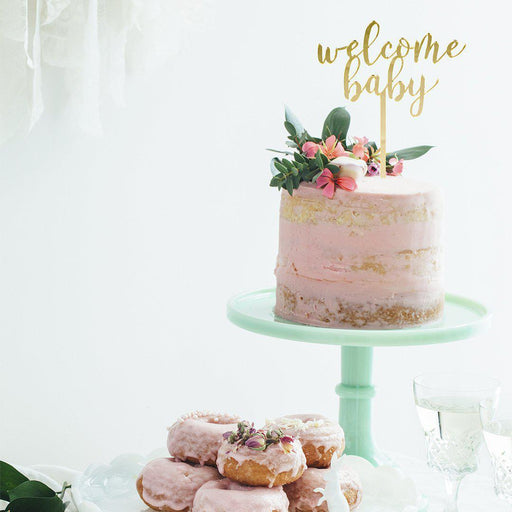 Welcome Baby Mirror Acrylic Cake Toppers-Set of 1-Andaz Press-Gold-