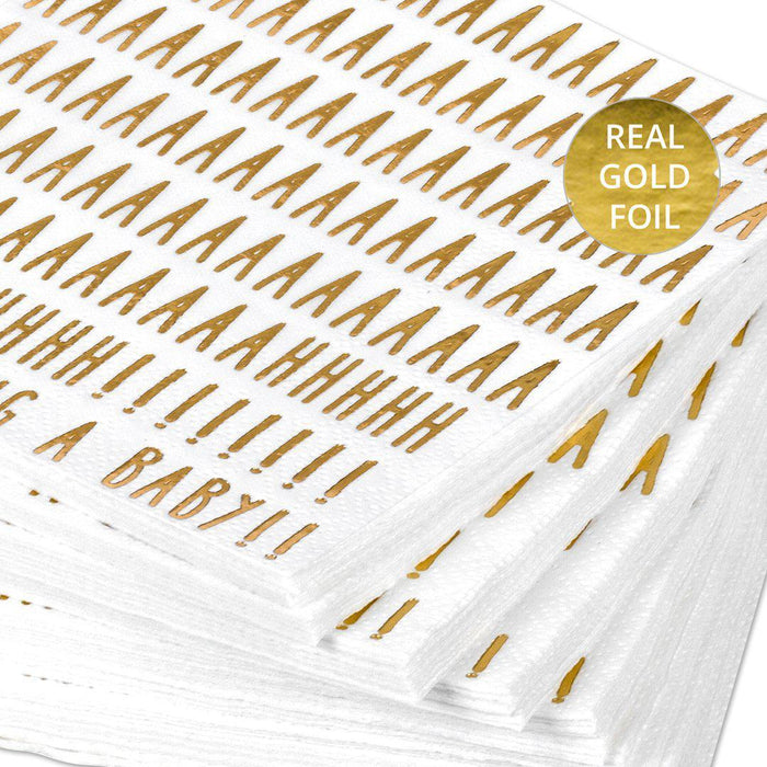 We're Having a Baby Funny Cocktail Napkins-Set of 50-Andaz Press-Gold-