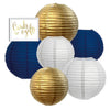 White, Gold, Navy Blue Hanging Paper Lanterns Decorative Kit-Set of 6-Andaz Press-