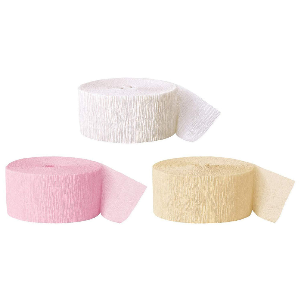 White, Pink, Ivory Crepe Paper Streamer Hanging Decorative Kit-Set of 3-Andaz Press-