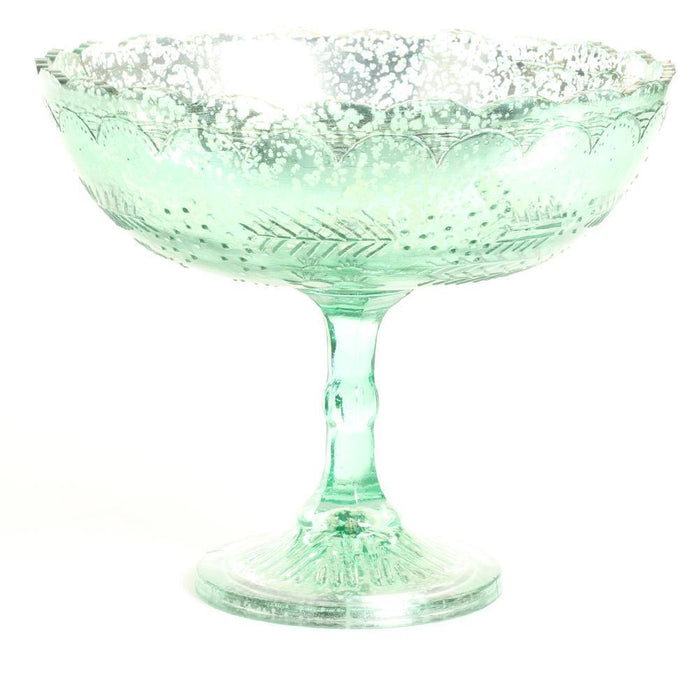 Wide Antique Glass Compote Bowl Pedestal Flower Bowl Centerpiece-Set of 1-Koyal Wholesale-Silver-8" D x 6.75" H-