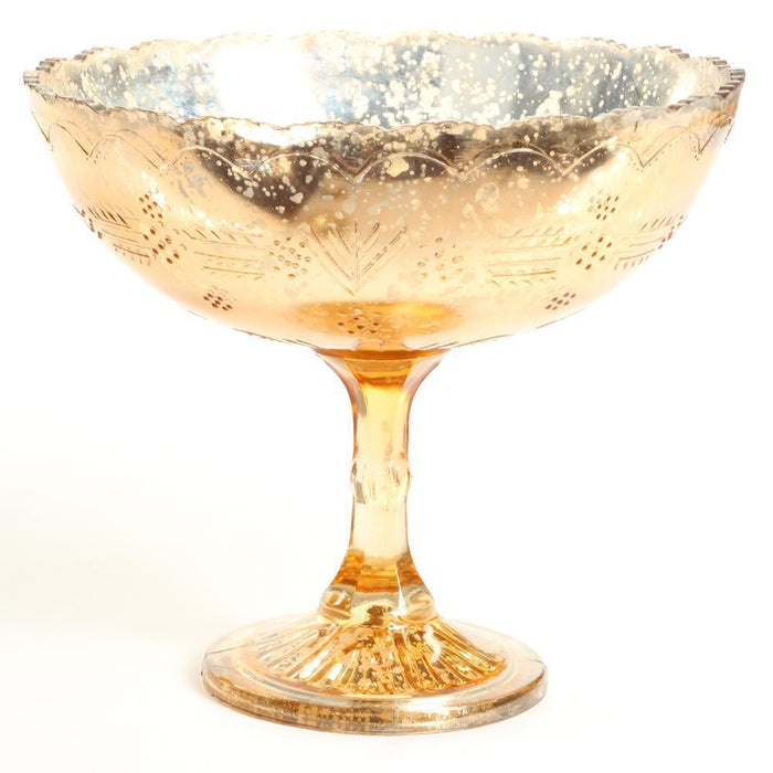 Wide Antique Glass Compote Bowl Pedestal Flower Bowl Centerpiece-Set of 1-Koyal Wholesale-Silver-8" D x 6.75" H-