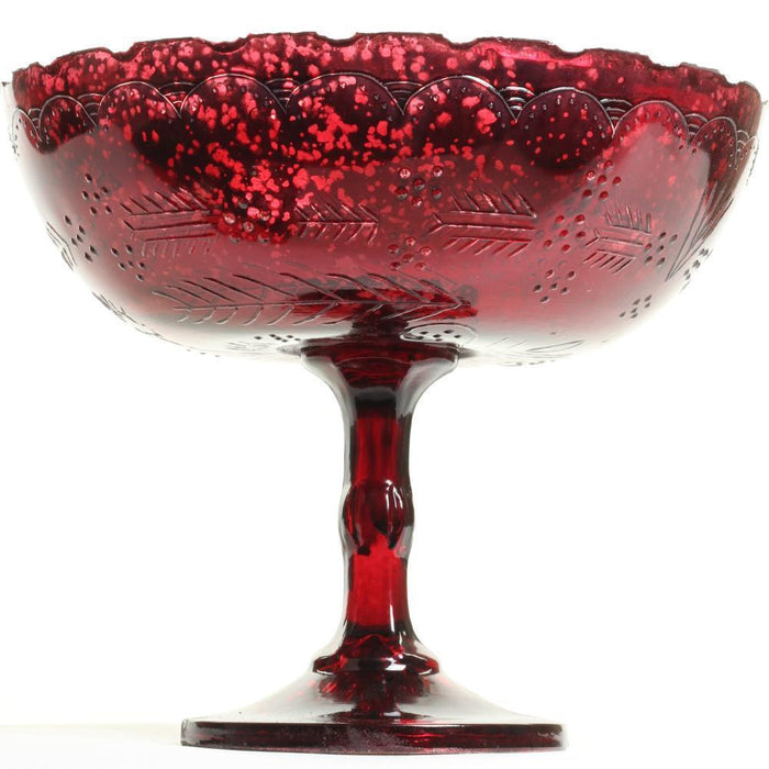 Wide Antique Glass Compote Bowl Pedestal Flower Bowl Centerpiece-Set of 1-Koyal Wholesale-Burgundy-8" D x 6.75" H-