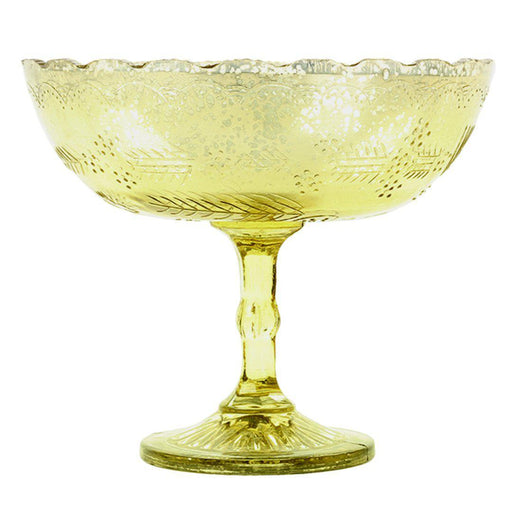 Wide Antique Glass Compote Bowl Pedestal Flower Bowl Centerpiece-Set of 1-Koyal Wholesale-Gold-8" D x 6.75" H-