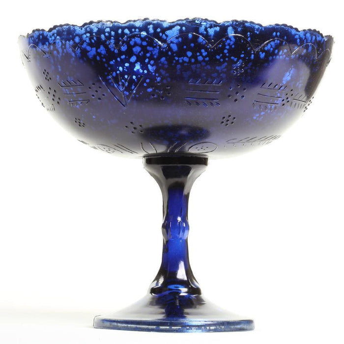 Wide Antique Glass Compote Bowl Pedestal Flower Bowl Centerpiece-Set of 1-Koyal Wholesale-Navy Blue-8" D x 6.75" H-