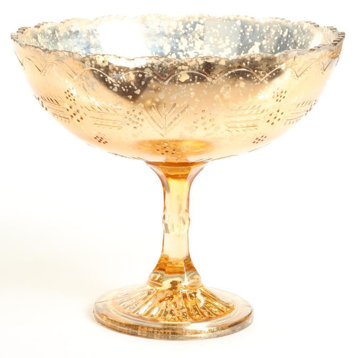Wide Antique Glass Compote Bowl Pedestal Flower Bowl Centerpiece-Set of 1-Koyal Wholesale-Rose Gold-8" D x 6.75" H-