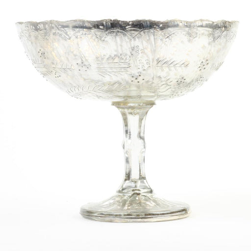 Wide Antique Glass Compote Bowl Pedestal Flower Bowl Centerpiece-Set of 1-Koyal Wholesale-Silver-8" D x 6.75" H-