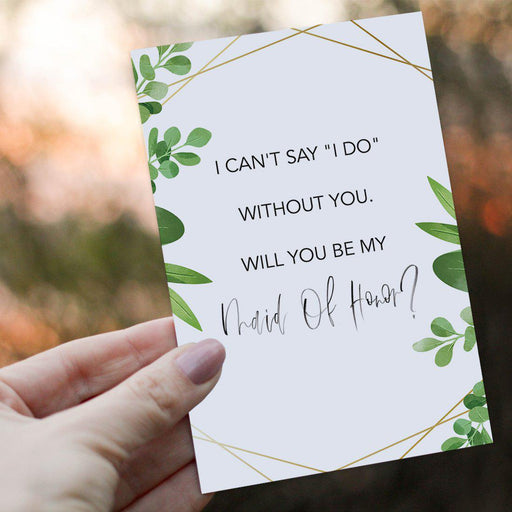 Will You Be My Bridesmaid Proposal Cards with Envelopes-Set of 16-Andaz Press-Geometric Greenery Design-
