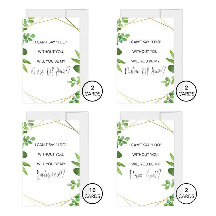 Will You Be My Bridesmaid Proposal Cards with Envelopes-Set of 16-Andaz Press-Geometric Greenery Design-
