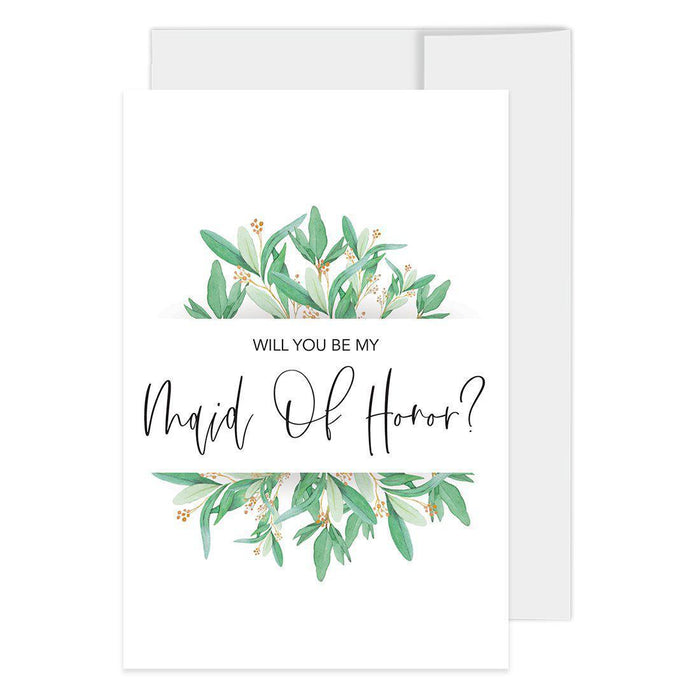 Will You Be My Bridesmaid Proposal Cards with Envelopes-Set of 16-Andaz Press-Watercolor Leaves Design-