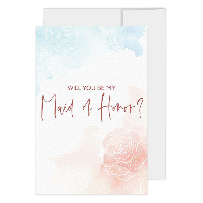 Will You Be My Bridesmaid Proposal Cards with Envelopes-Set of 16-Andaz Press-Watercolor Rose Design-
