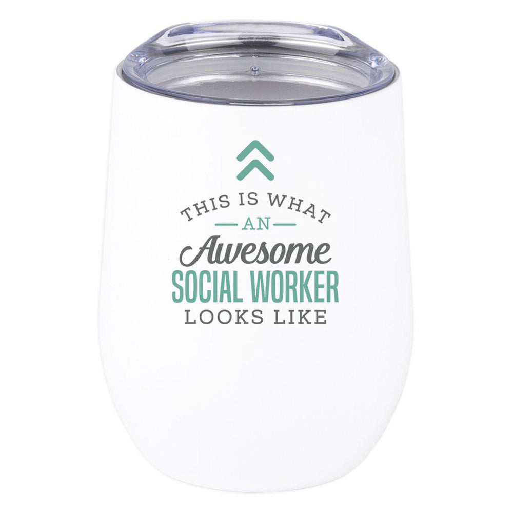 Wine Tumbler with Lid 12 Oz Stemless Stainless Steel Insulated Tumbler-Set of 1-Andaz Press-Awesome Social Worker Looks Like-