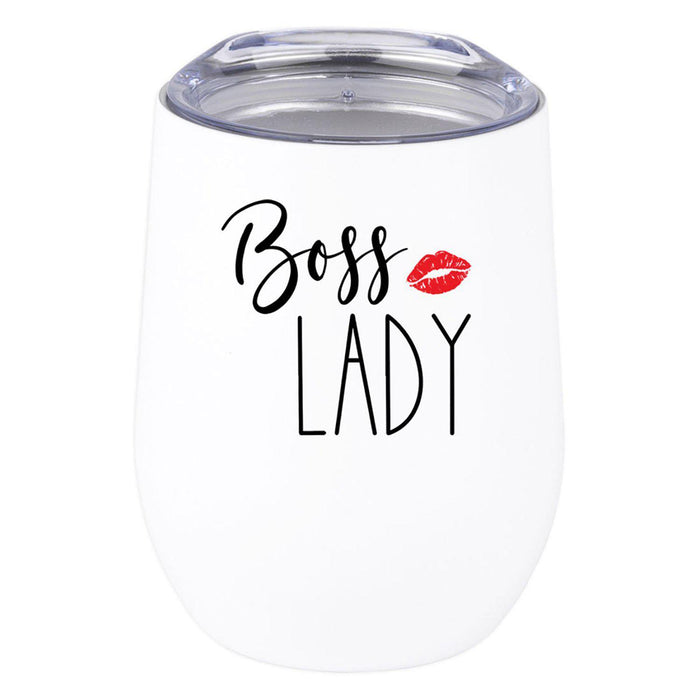 Wine Tumbler with Lid 12 Oz Stemless Stainless Steel Insulated Tumbler-Set of 1-Andaz Press-Boss Lady-