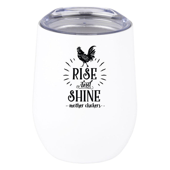 Wine Tumbler with Lid 12 Oz Stemless Stainless Steel Insulated Tumbler-Set of 1-Andaz Press-Rise And Shine-