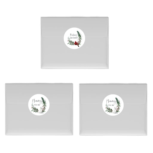 Winter Snowy Woodland Forest Watercolor Baby Shower, Chocolate Drop Label Stickers Trio, Fits Hershey's Kisses, Favors-Set of 216-Andaz Press-Mommy to Be-