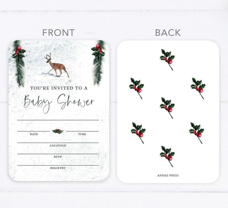 Winter Snowy Woodland Forest Watercolor Baby Shower Party, Blank Invitations with Envelopes, Baby Shower Invitations-Set of 20-Andaz Press-