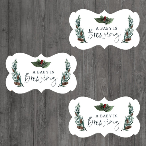Winter Snowy Woodland Forest Watercolor Baby Shower Party, Cupcake Topper DIY Party Favor Kit, Fancy Frame Shape-Set of 18-Andaz Press-Baby Is Brewing-