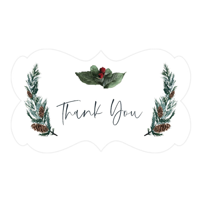 Winter Snowy Woodland Forest Watercolor Baby Shower Party, Fancy Frame Label Stickers, Winter Baby Shower Favor Labels-Set of 36-Andaz Press-Thank You-