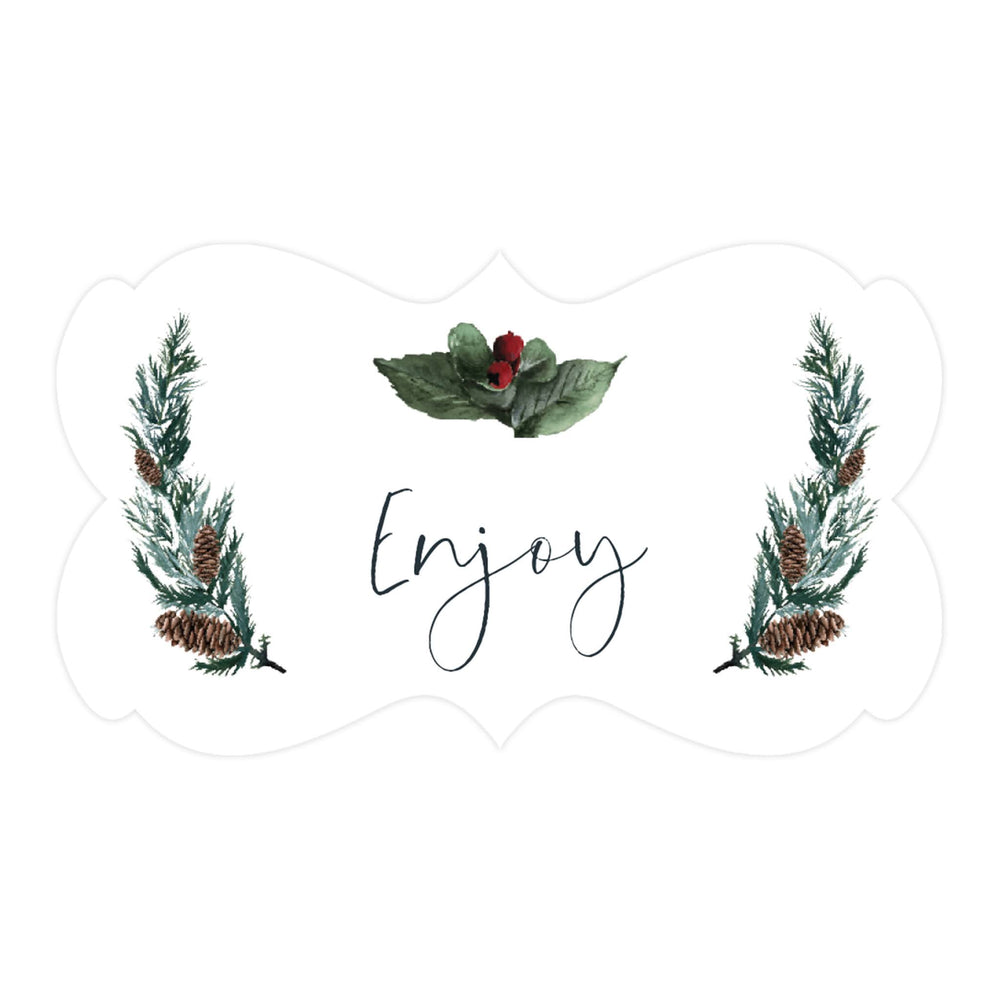 Winter Snowy Woodland Forest Watercolor Baby Shower Party, Fancy Frame Label Stickers, Winter Baby Shower Favor Labels-Set of 36-Andaz Press-Enjoy Fancy-