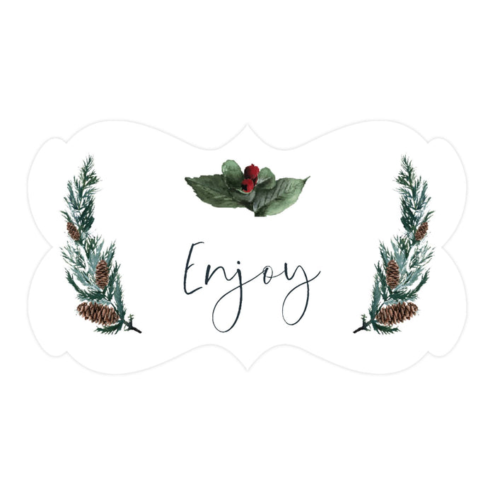 Winter Snowy Woodland Forest Watercolor Baby Shower Party, Fancy Frame Label Stickers, Winter Baby Shower Favor Labels-Set of 36-Andaz Press-Enjoy Fancy-