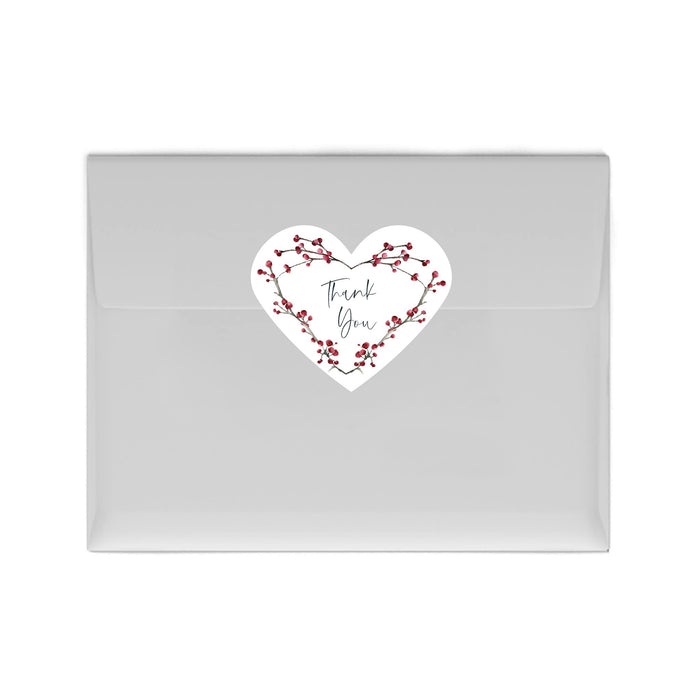 Winter Snowy Woodland Forest Watercolor Baby Shower Party, Heart Label Stickers, Winter Baby Shower Favor Labels-Set of 75-Andaz Press-Thank You-