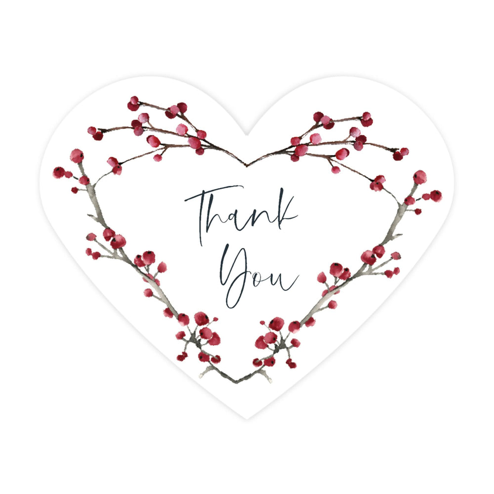 Winter Snowy Woodland Forest Watercolor Baby Shower Party, Heart Label Stickers, Winter Baby Shower Favor Labels-Set of 75-Andaz Press-Thank You-