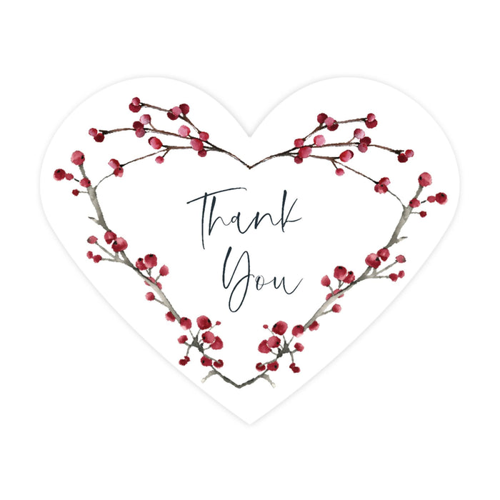 Winter Snowy Woodland Forest Watercolor Baby Shower Party, Heart Label Stickers, Winter Baby Shower Favor Labels-Set of 75-Andaz Press-Thank You-