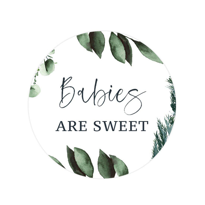 Winter Snowy Woodland Forest Watercolor Baby Shower Party Round Circle Label Stickers, Favors-Set of 40-Andaz Press-Babies are Sweet-